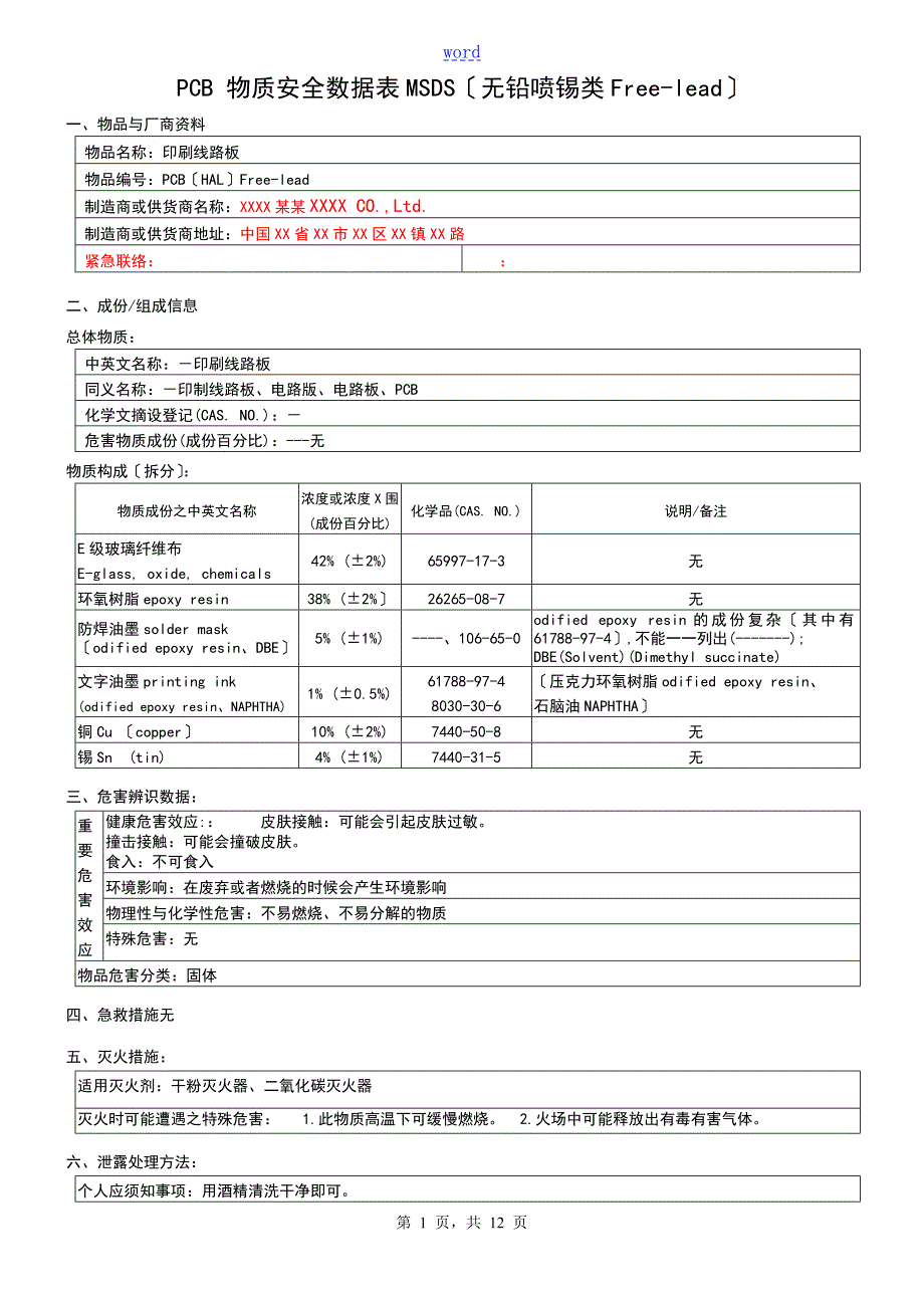 电路板PCBMSDS最新最全包含所有表面处理.doc_第1页