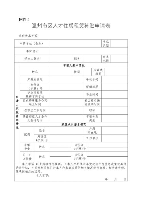 温州市区人才住房租赁补贴申请表.docx