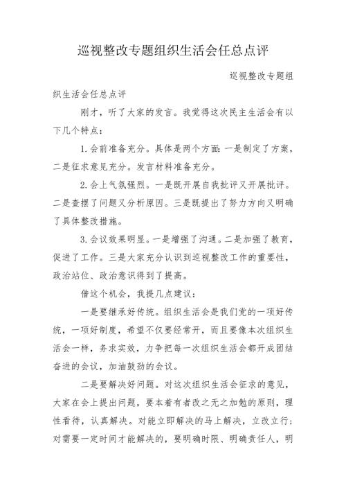 巡视整改专题组织生活会任总点评.doc