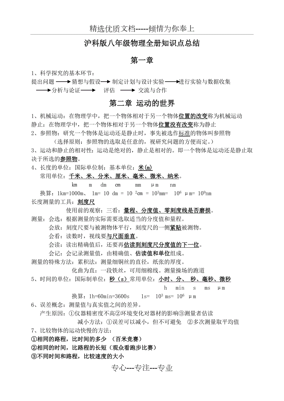 沪科版八年级物理全册知识点总结共9页.doc_第1页