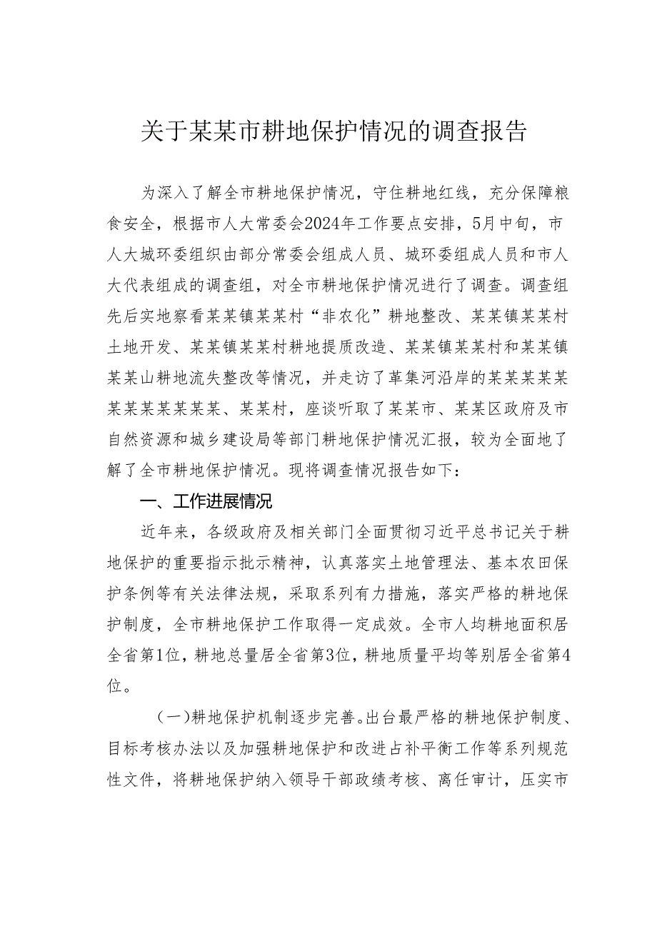 关于某某市耕地保护情况的调查报告.docx_第1页