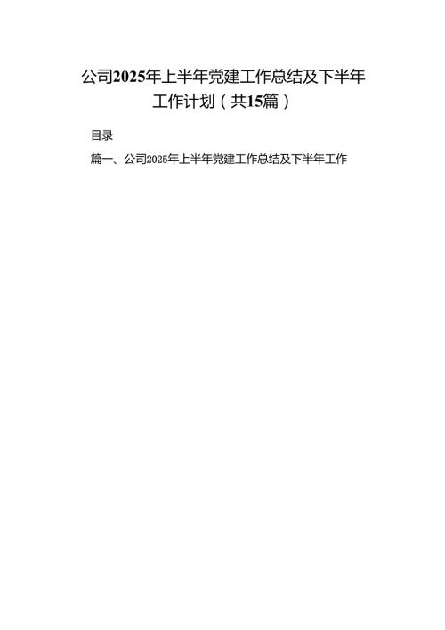 公司2025年上半年党建工作总结及下半年工作计划15篇（详细版）.docx