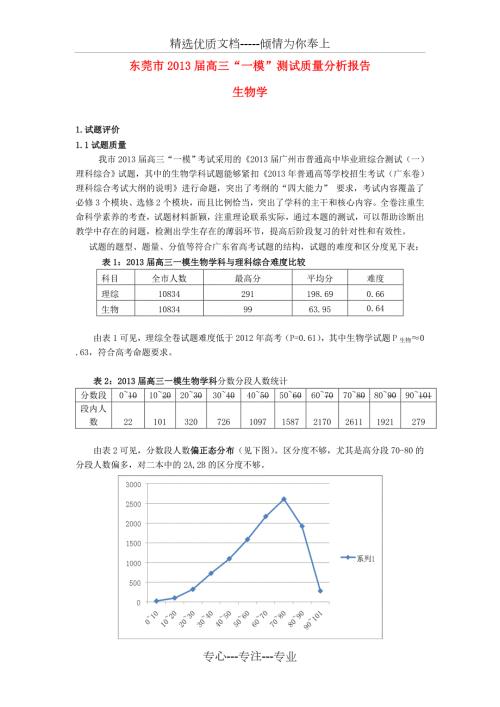 广东省东莞市高三生物一模考试质量分析报告共11页.doc
