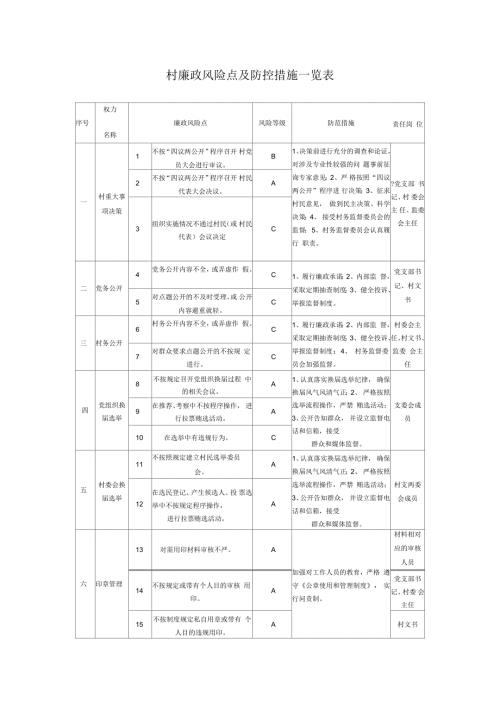 村廉政风险点及防控措施一览表档.docx
