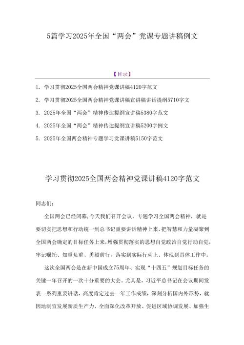 5篇学习2025年全国“两会”党课专题讲稿例文.docx