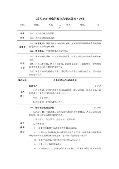常见运动损伤的预防和紧急处理教案.docx