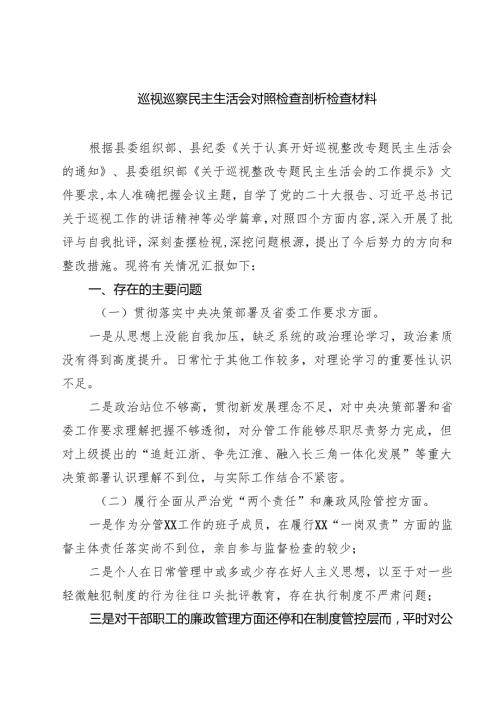 巡视巡察民主生活会对照检查剖析检查材料【5篇】供参考.docx