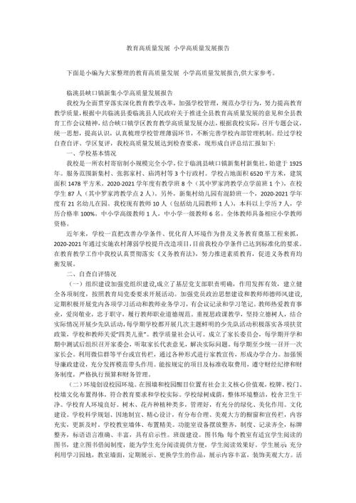 教育高质量发展小学高质量发展报告.docx