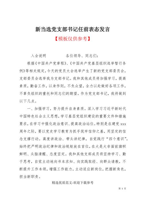 新当选党支部书记任前表态发言.docx