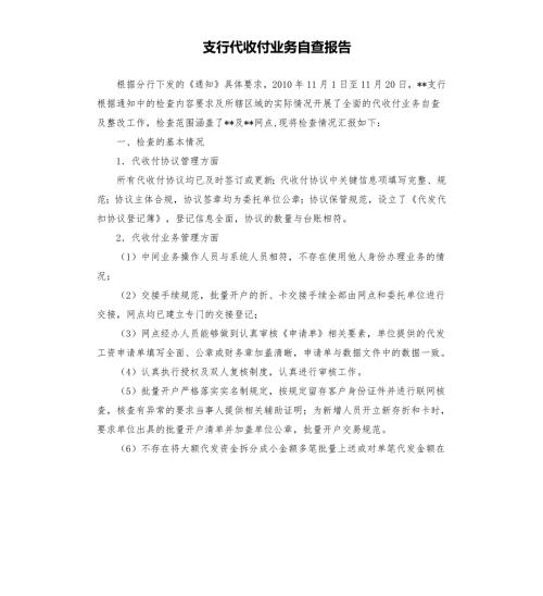 支行代收付业务自查报告.docx