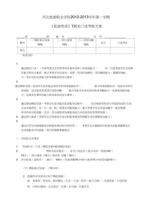 旅游英语口试考核方案标准试题.doc