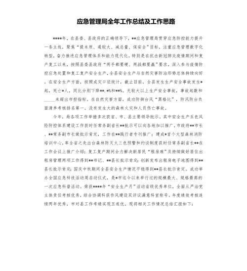 应急管理局全年工作总结及工作思路模板.doc