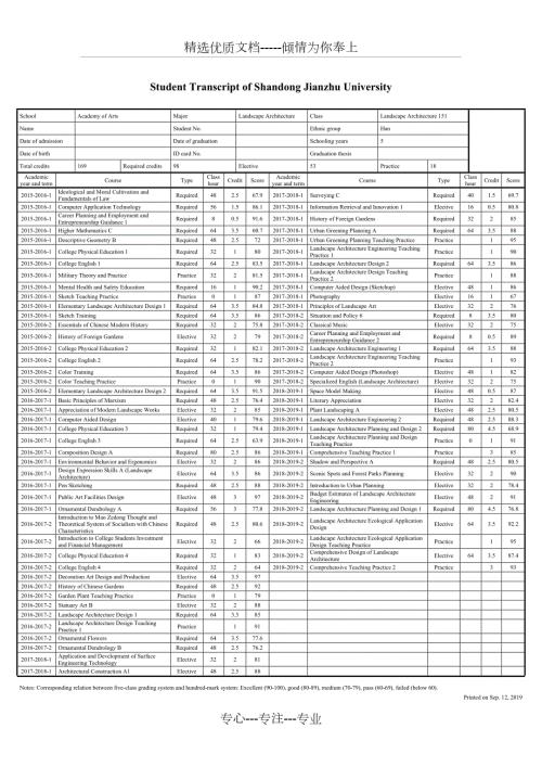 成绩单山东建筑大学竖版12列.docx