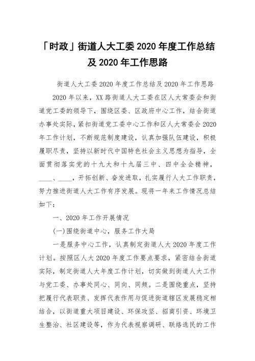 时政街道人大工委2020工作总结及2020年工作思路.docx