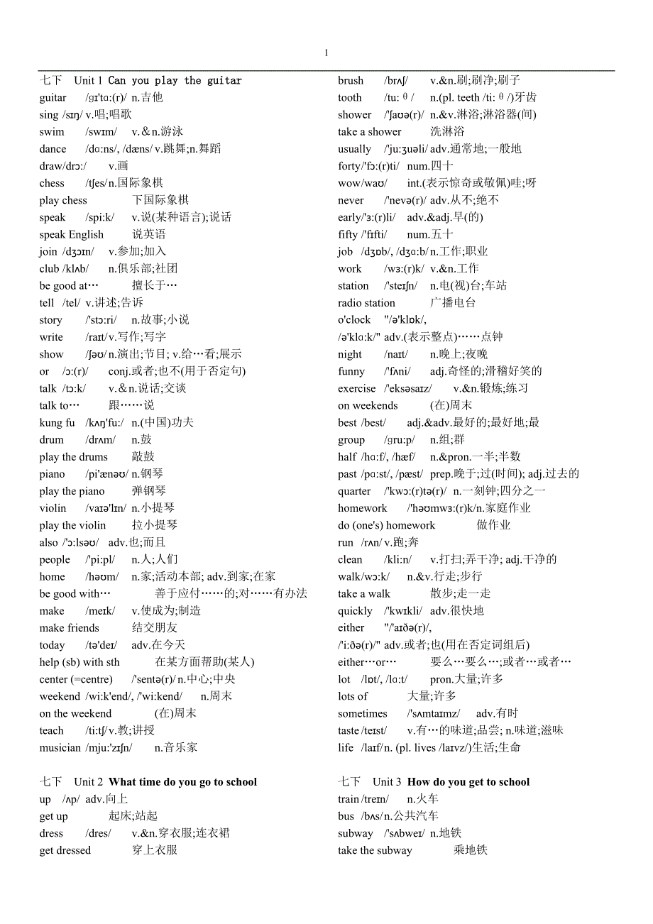 新人教七年级下册英语单词表含音标全册.doc_第1页