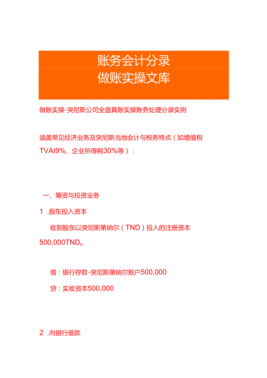 做账实操突尼斯公司全盘账务处理分录实例.docx_第1页