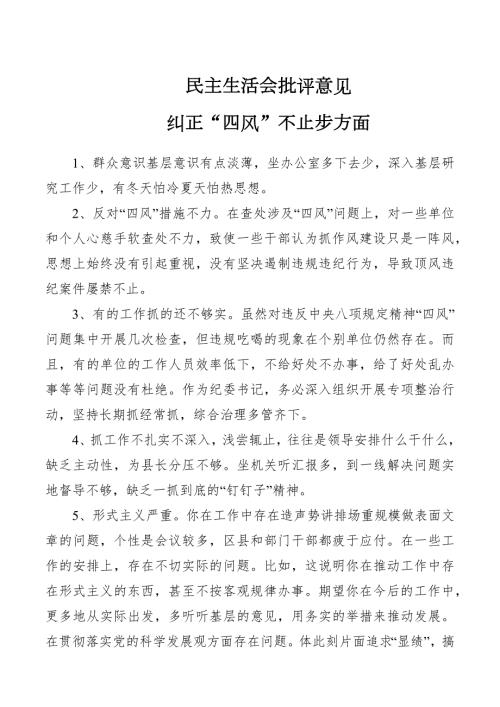 民主生活会批评意见4.docx