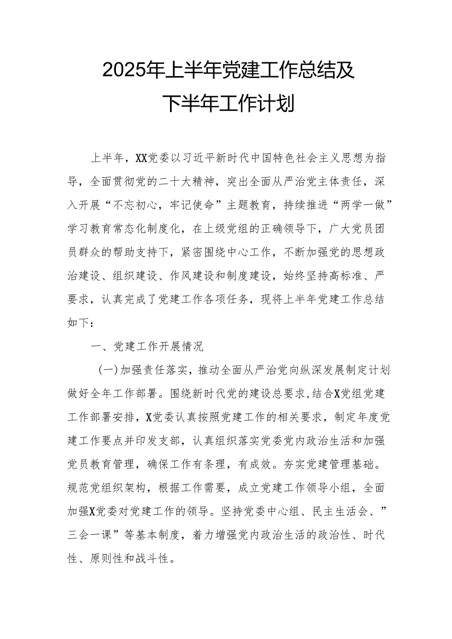 开展2025年上半年《党建工作总结》及下一步工作打算（4份）_71.docx_第1页