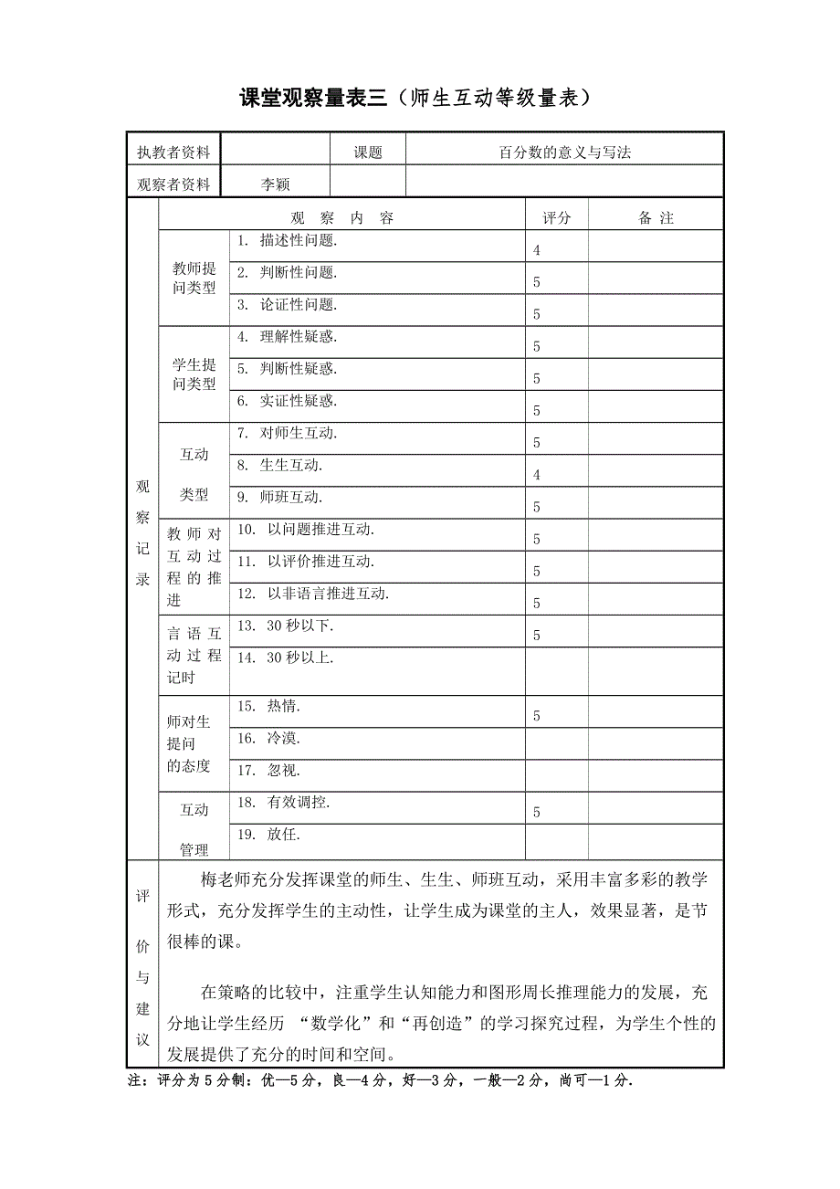 小学数学课堂教学观察量表和评课报告.doc_第3页