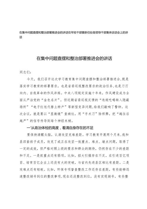 2025年在集中问题查摆和整治部署推进会的讲话+在年轻干部暨新任处级领导干部集体谈话会上的讲话.docx