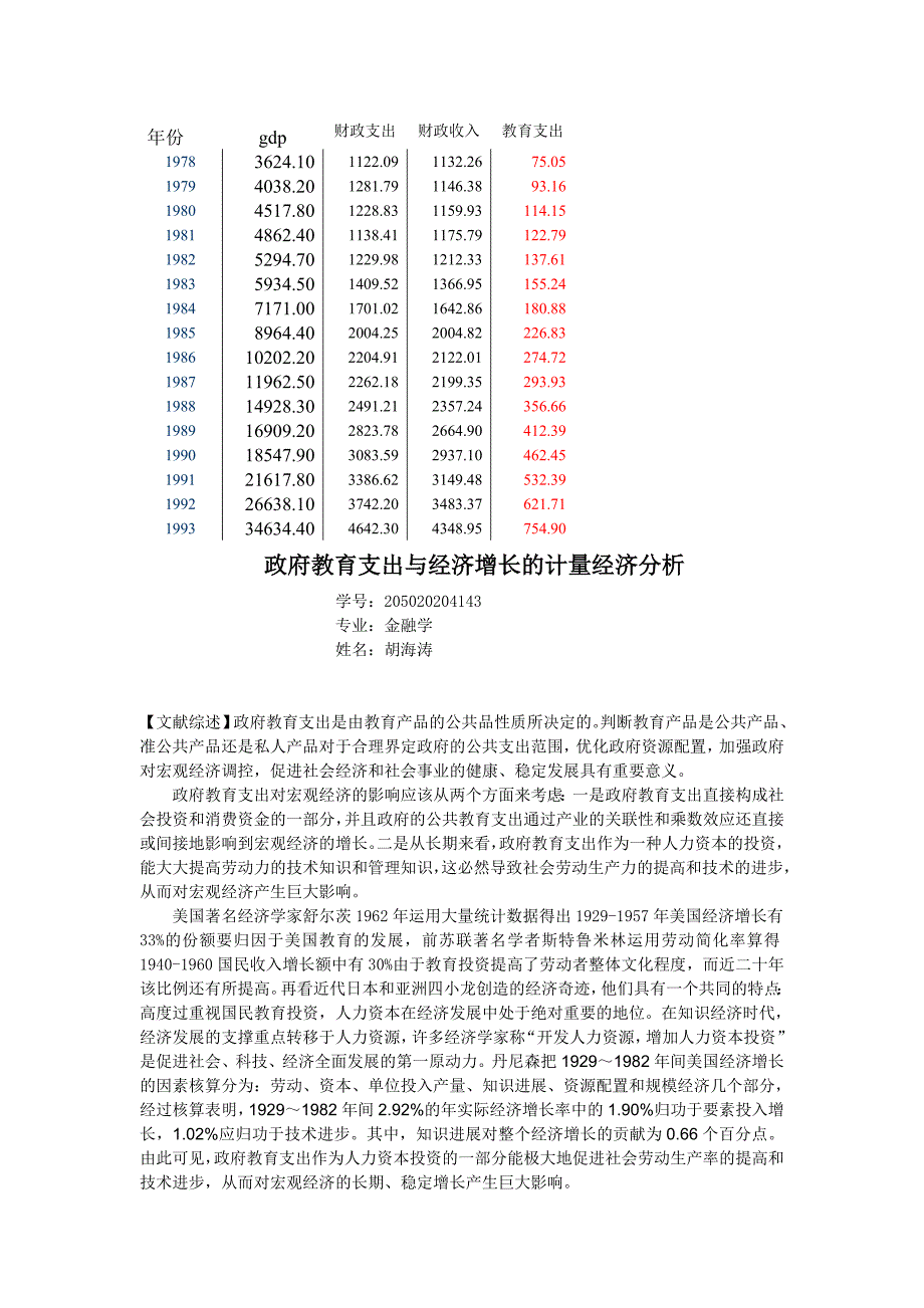 政府教育支出与经济增长的计量经济分析.doc_第1页