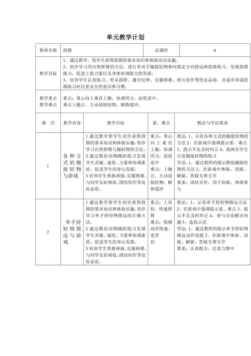 投掷单元教学计划.doc