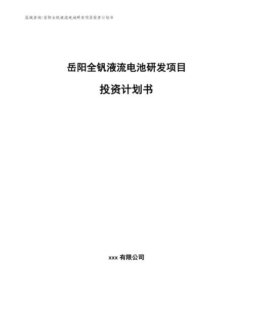 岳阳全钒液流电池研发项目投资计划书.docx