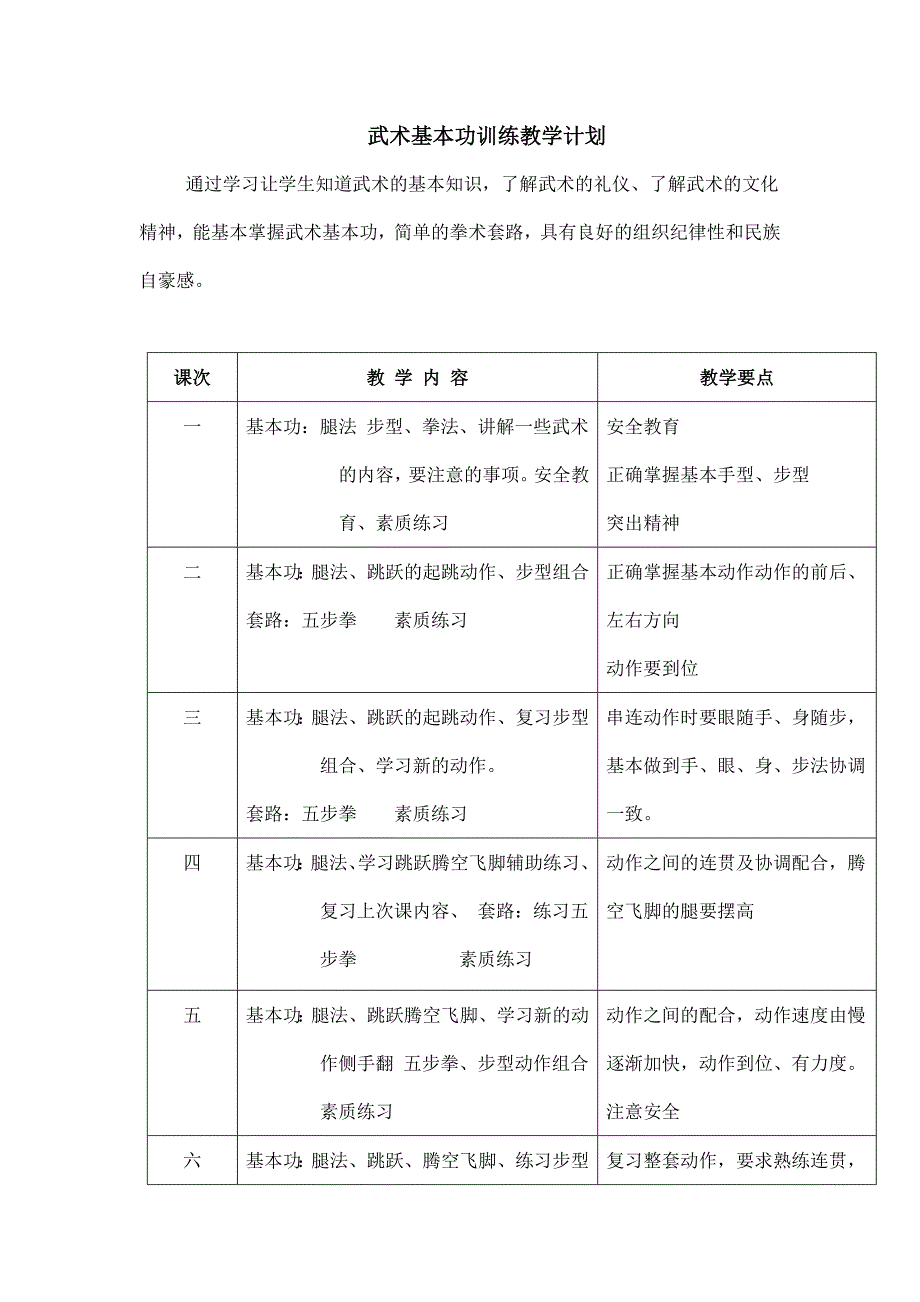 武术基本功训练教学计划.doc_第1页