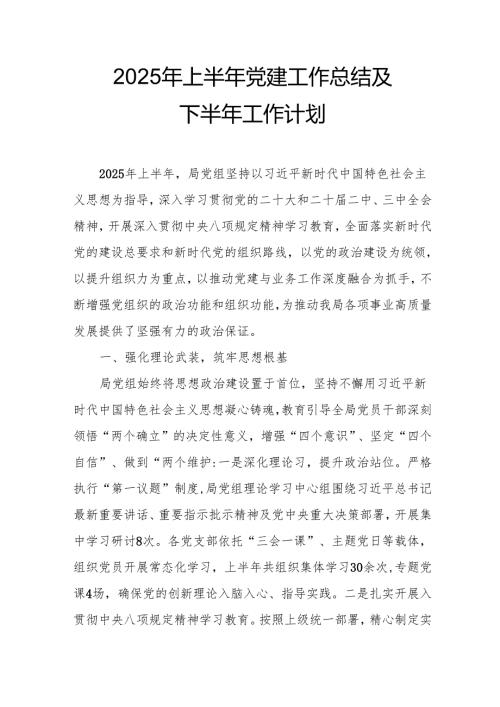 开展2025年上半年《党建工作总结》及下一步工作打算（汇编4份）.docx