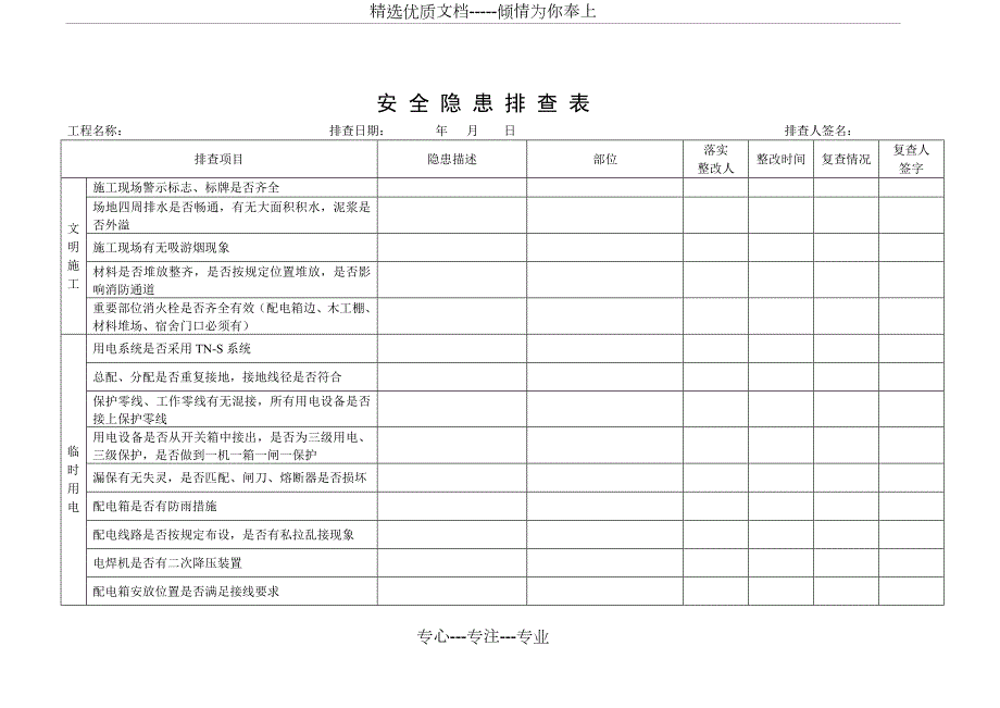 施工现场安全隐患排查表共6页.doc_第1页