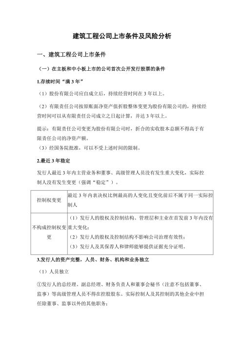 建筑工程公司上市条件及风险分析超完整.docx