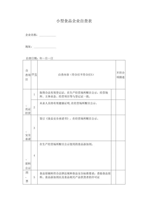 小型食品企业自查表.docx