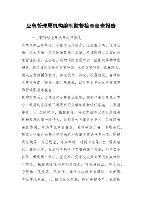 应急管理局机构编制监督检查自查报告.docx