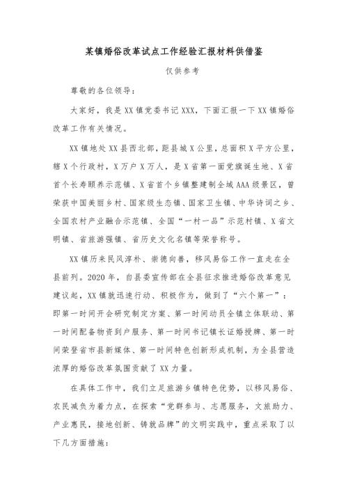 某镇婚俗改革试点工作经验汇报材料供借鉴.docx