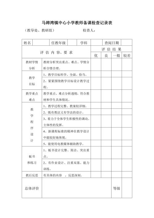 小学教师备课检查记录表.doc