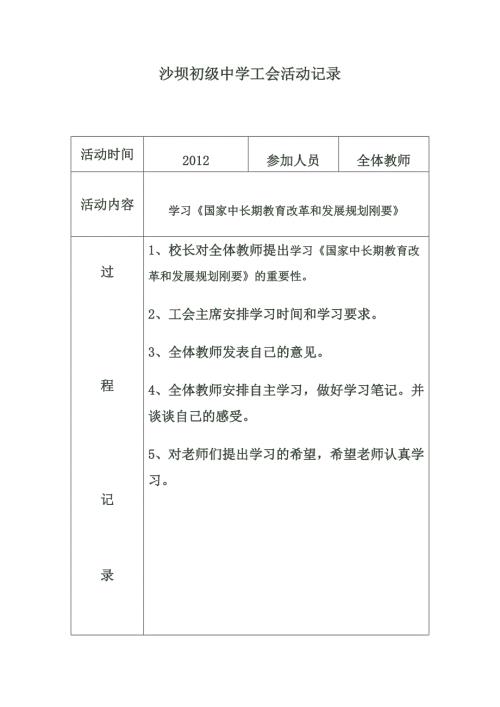 沙坝初级中学工会活动记录.doc