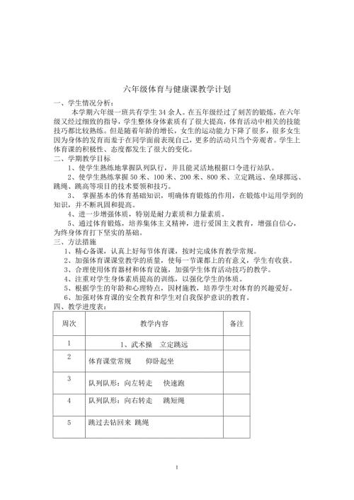 小学体育六年级下册体育教案.docx