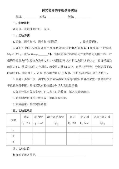 探究杠杆的平衡条件实验报告.doc
