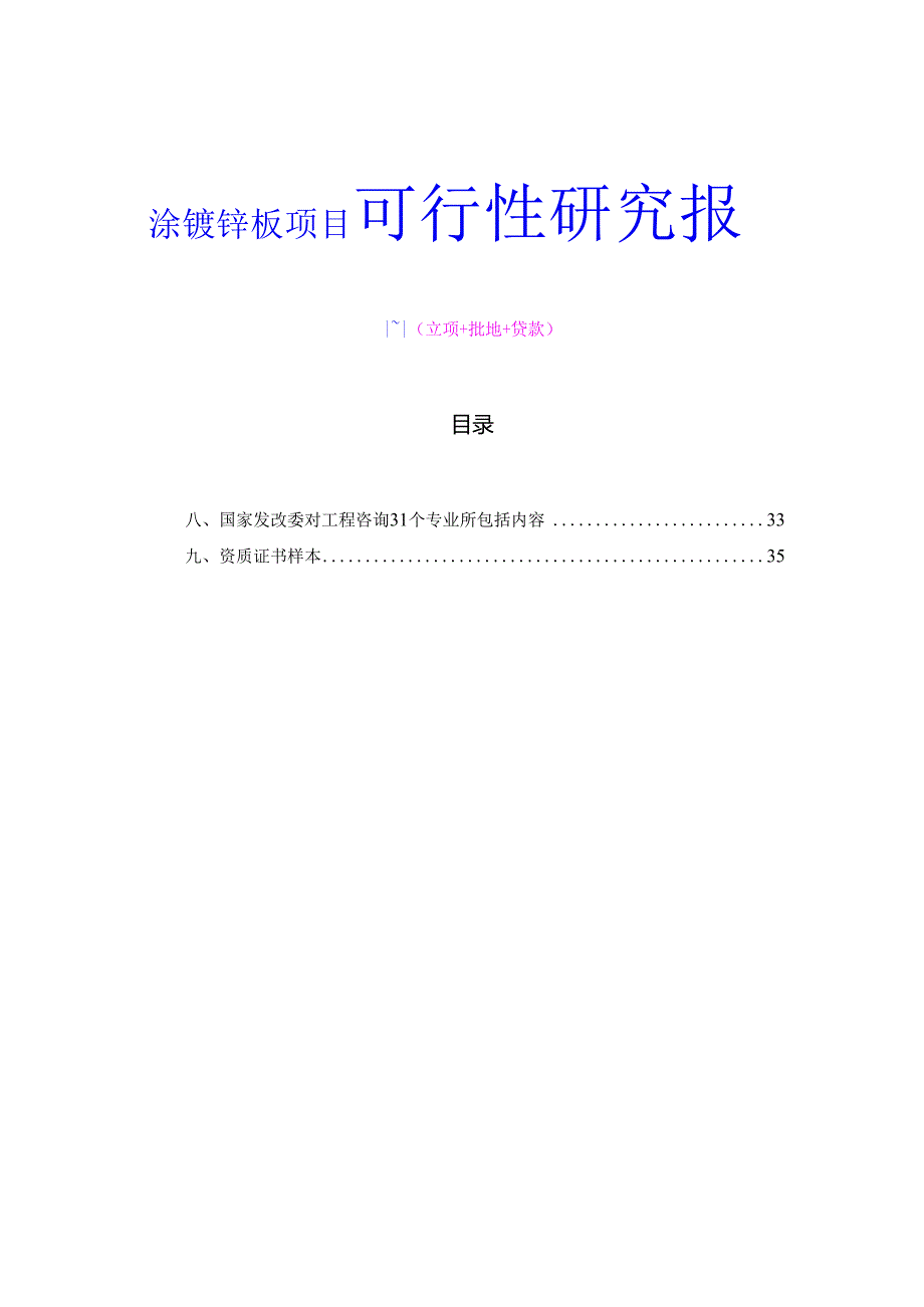 涂镀锌板项目可行性研究报告（立项+批地+贷款）.docx_第1页