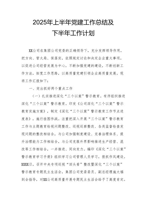 开展2025年上半年《党建工作总结》及下一步工作打算（3份）_58.docx
