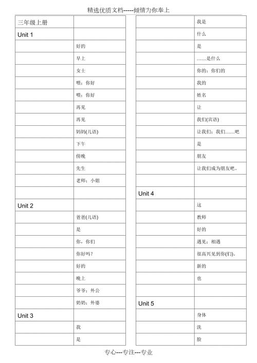 小学英语教科版一至六年级单词默写表.docx