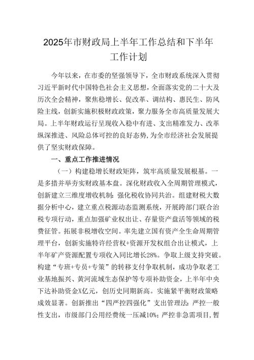 2025年市财政局上半年工作总结和下半年工作计划.docx