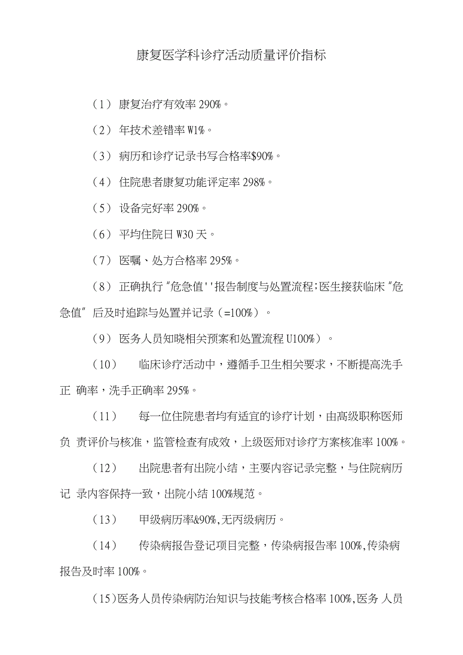 康复医学科诊疗活动质量评价指标完整版.doc_第1页