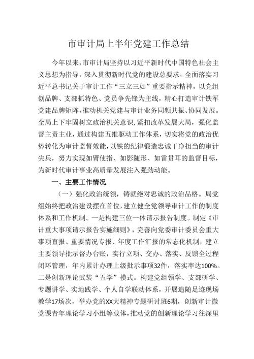 2025年XX市审计局上半年党建工作总结.docx