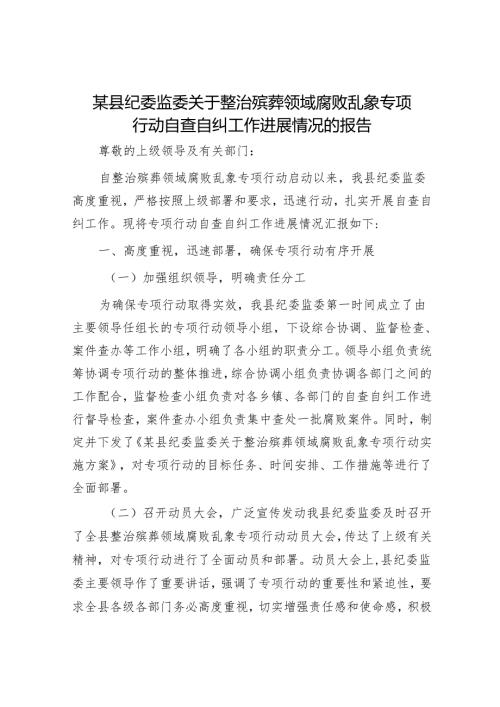 某县纪委监委关于整治殡葬领域腐败乱象专项行动自查自纠工作进展情况的报告.docx