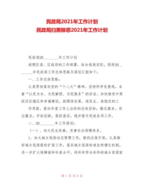 民政局2021年工作计划民政局扫黑除恶2021年工作计划.doc