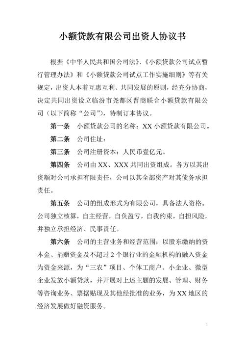 小额贷款有限公司出资人协议书.doc