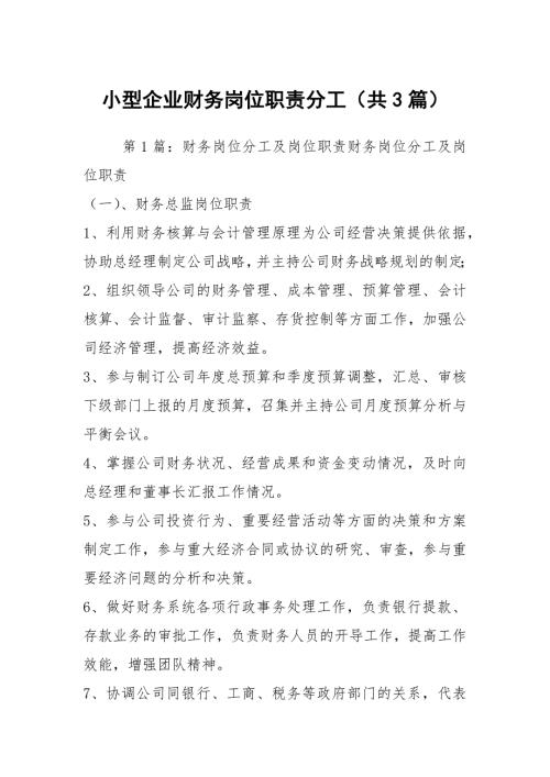 小型企业财务岗位职责分工共3篇.docx