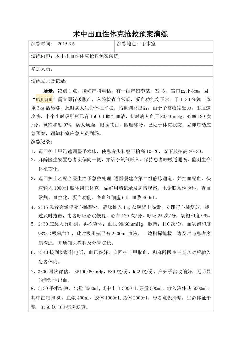 术中大出血应急预案演练记录.docx_第1页