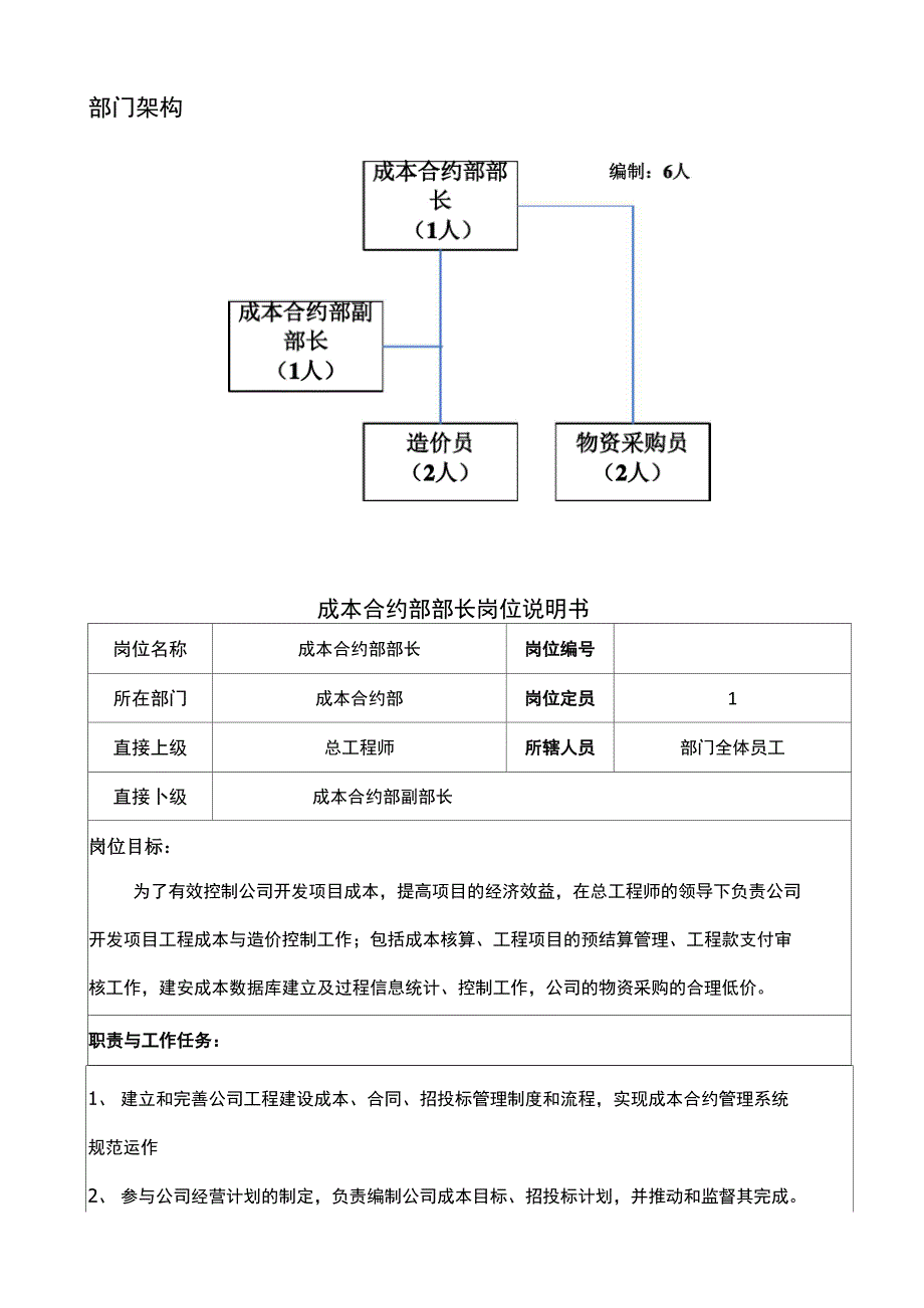 成本合约部部门职责及岗位说明书.docx_第3页